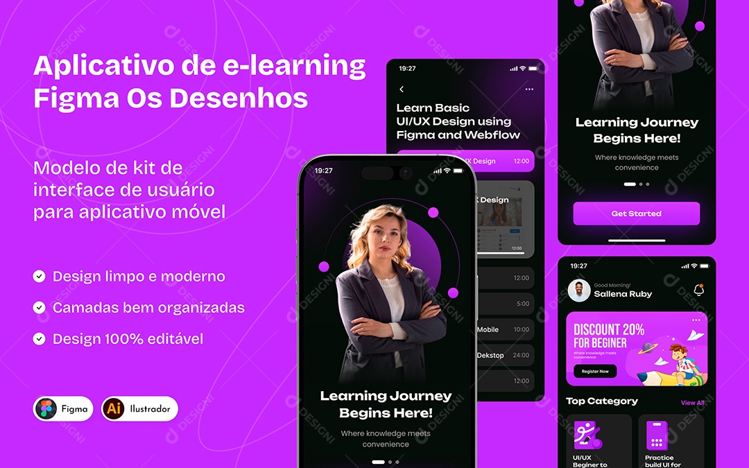 Design de Interface de Aplicativo de E-learning Figma Vetor EPS