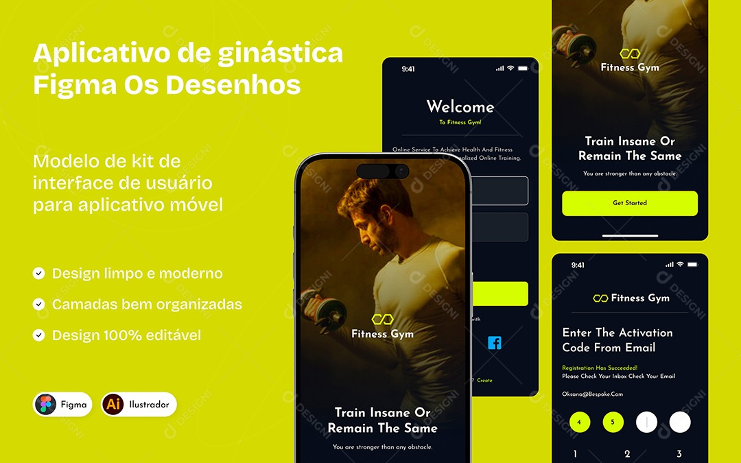 Design de Interface de Aplicativo de Ginastica Figma Vetor EPS
