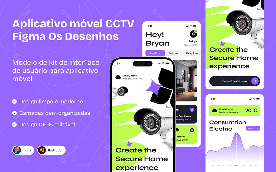 Design de Interface de Aplicativo de CCTV Figma Vetor EPS