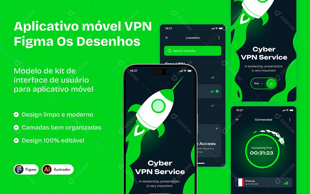 Design de Interface de Aplicativo de VPN Figma Vetor EPS