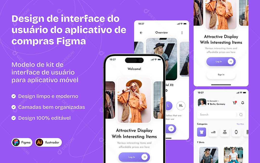 Design de Interface de Aplicativo de Compras Figma Vetor EPS