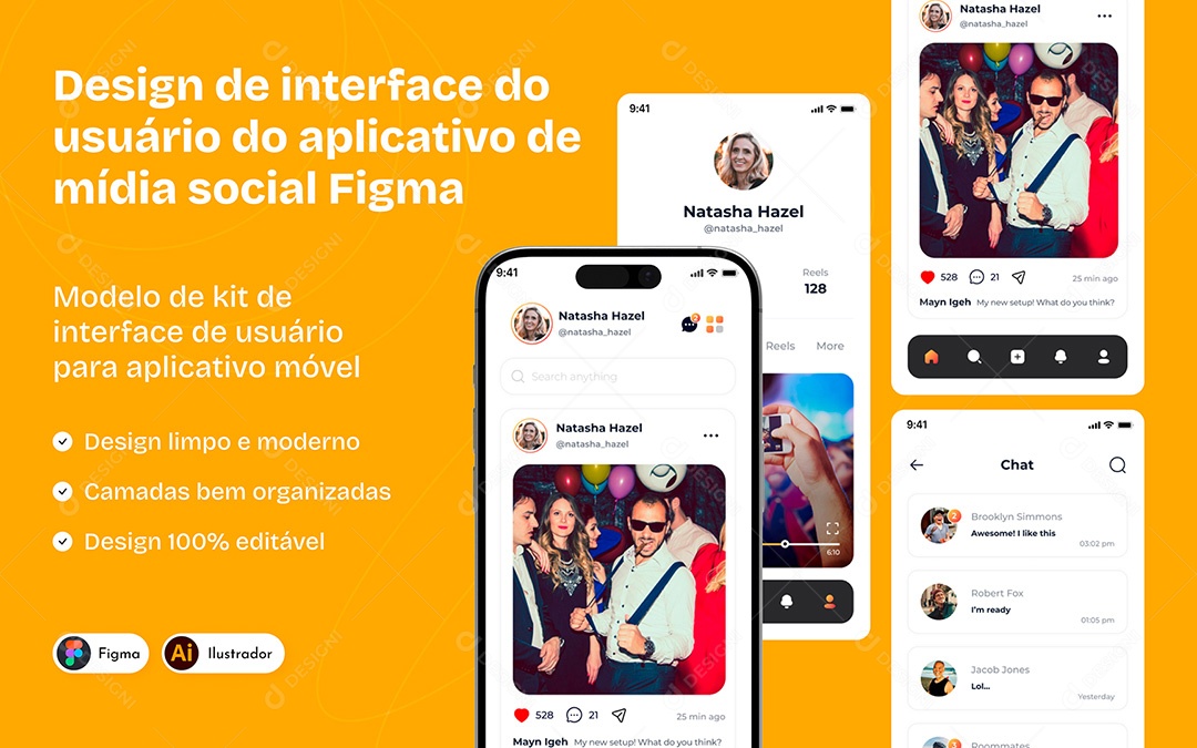 Design de Interface de Aplicativo de Mídia Social Figma Vetor EPS