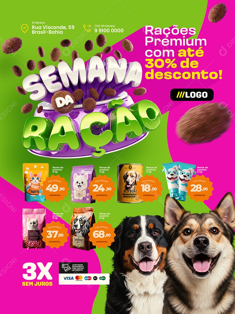 Semana da Ração Pet Shop Encarte Rações Premium Social Media PSD Editável
