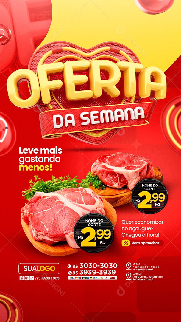 Storys Tabloide Oferta da Semana Carne Açougue Social Media PSD Editável