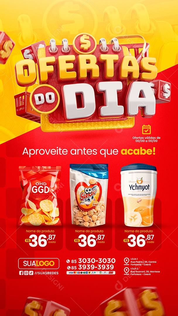 Storys Tabloide Supermercado Ofertas do Dia Social Media PSD Editável