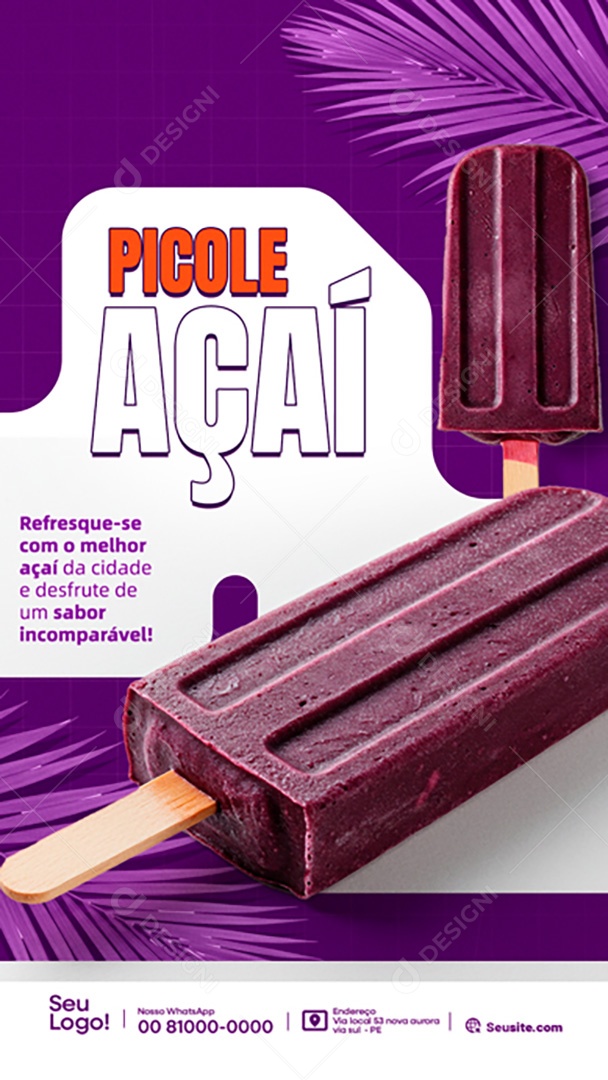 Picolé Açaí Refresque-se com o Melhor Açaí da Cidade Social Media PSD Editável