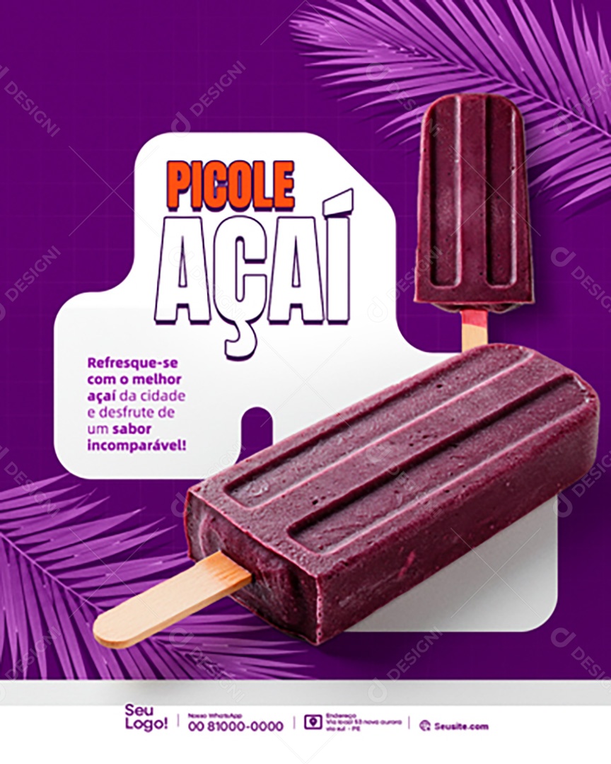 Picolé Açaí Refresque-se com o Melhor Açaí da Cidade Social Media PSD Editável
