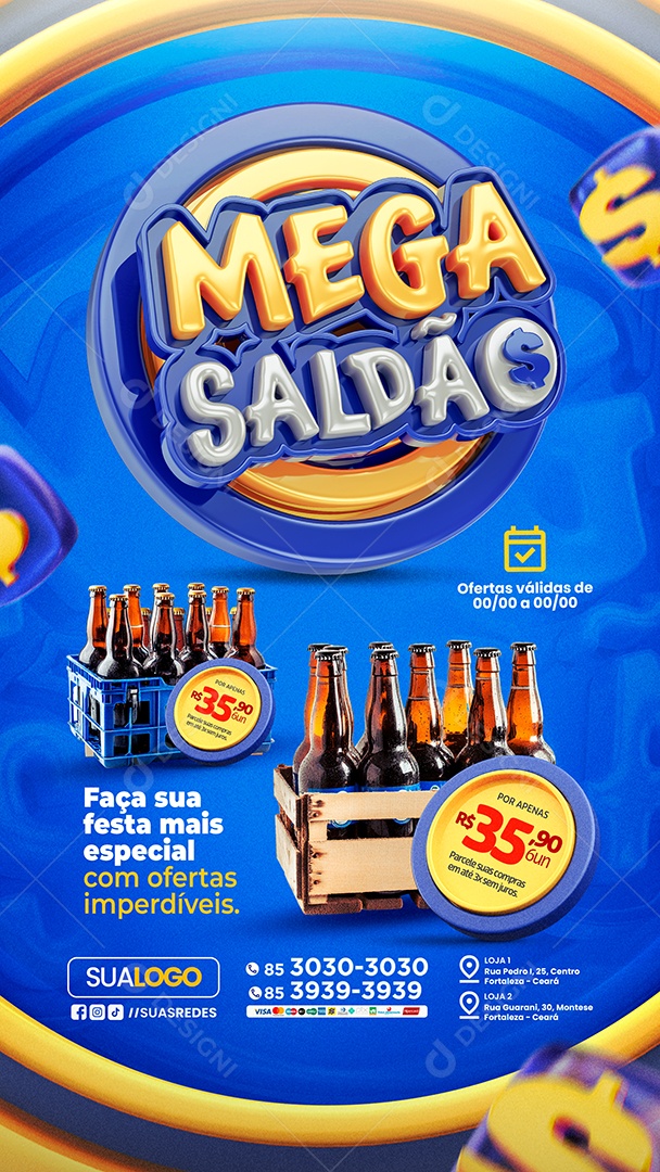 Storys Tabloide Supermercado Mega Saldão Cervejas Social Media PSD Editável