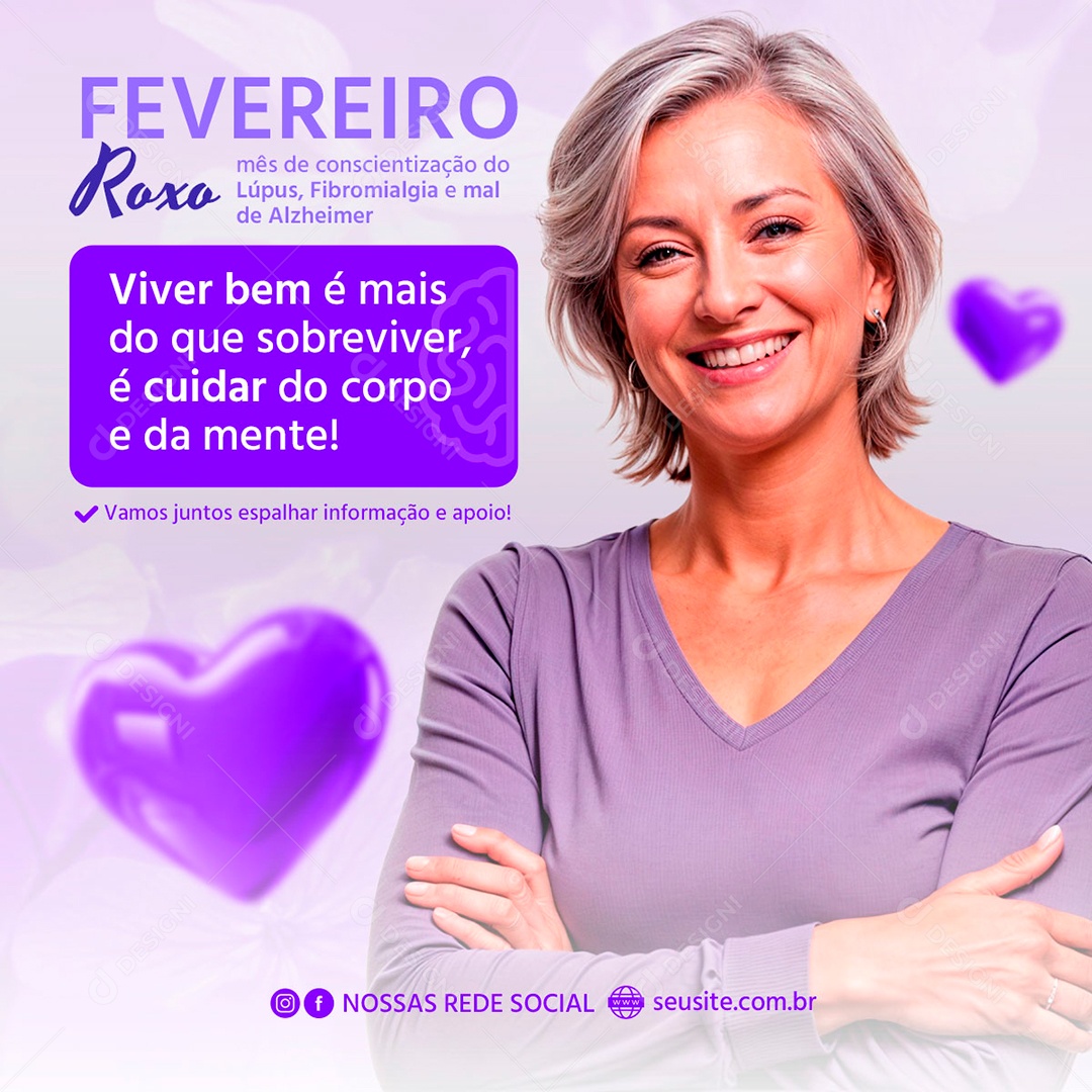 Feed Social Fevereiro Roxo Viver bem é Mais PSD Editável