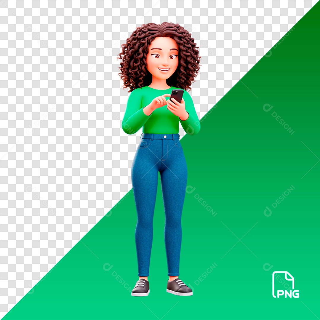 Mulher 3D Usando Celular Feliz PSD