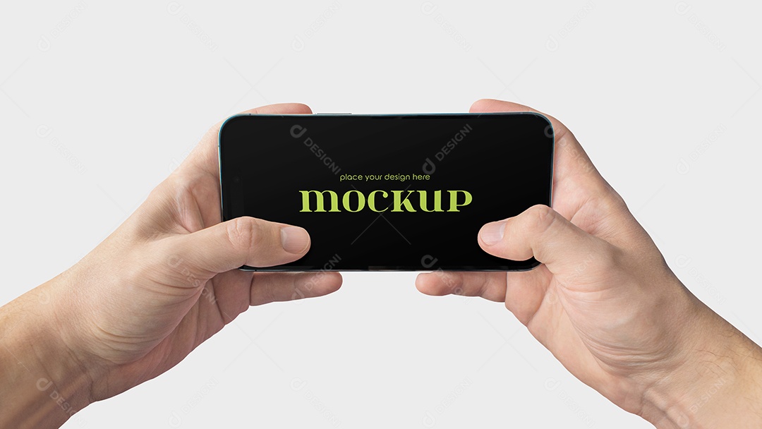 Mockuo de MãoJogando No Celular PSD Editável