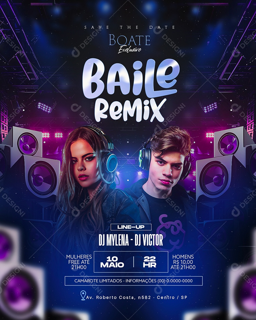 Flyer Baile Remix Social Media PSD Editável