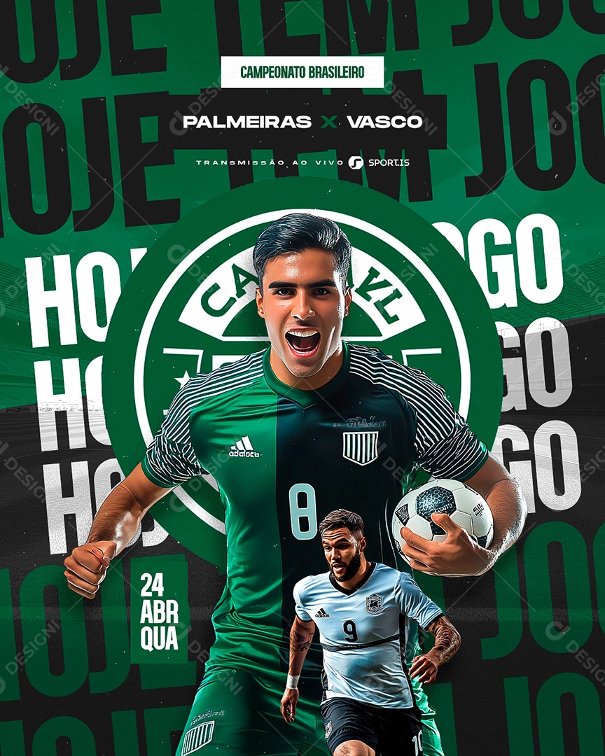 Campeonato Brasileiro Palmeiras x Vasco Social Media PSD Editável