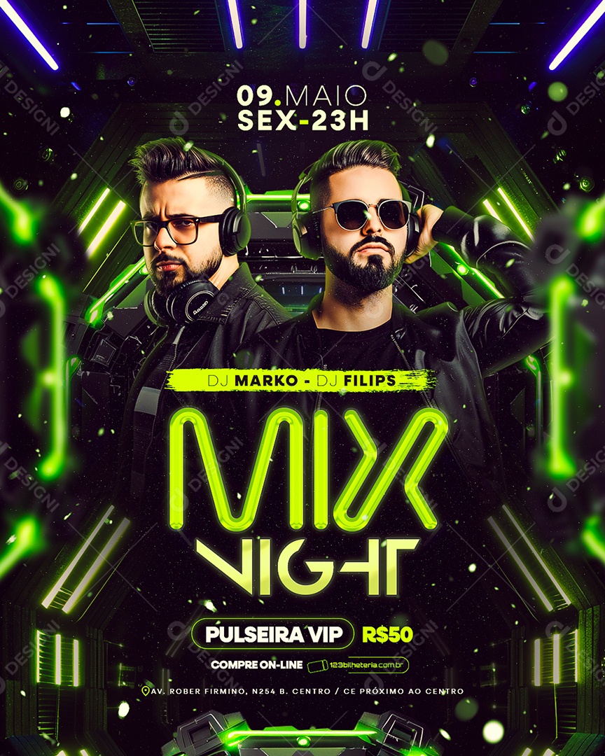 Flyer DJ Marko DJ Filips Mix Night Social Media PSD Editável