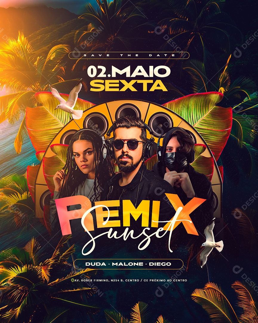Flyer Remix Sunset Social Media PSD Editável