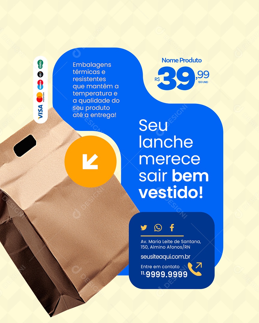 Embalagens Seu Lanche Merece Sair Bem Vestido Social Media PSD Editável
