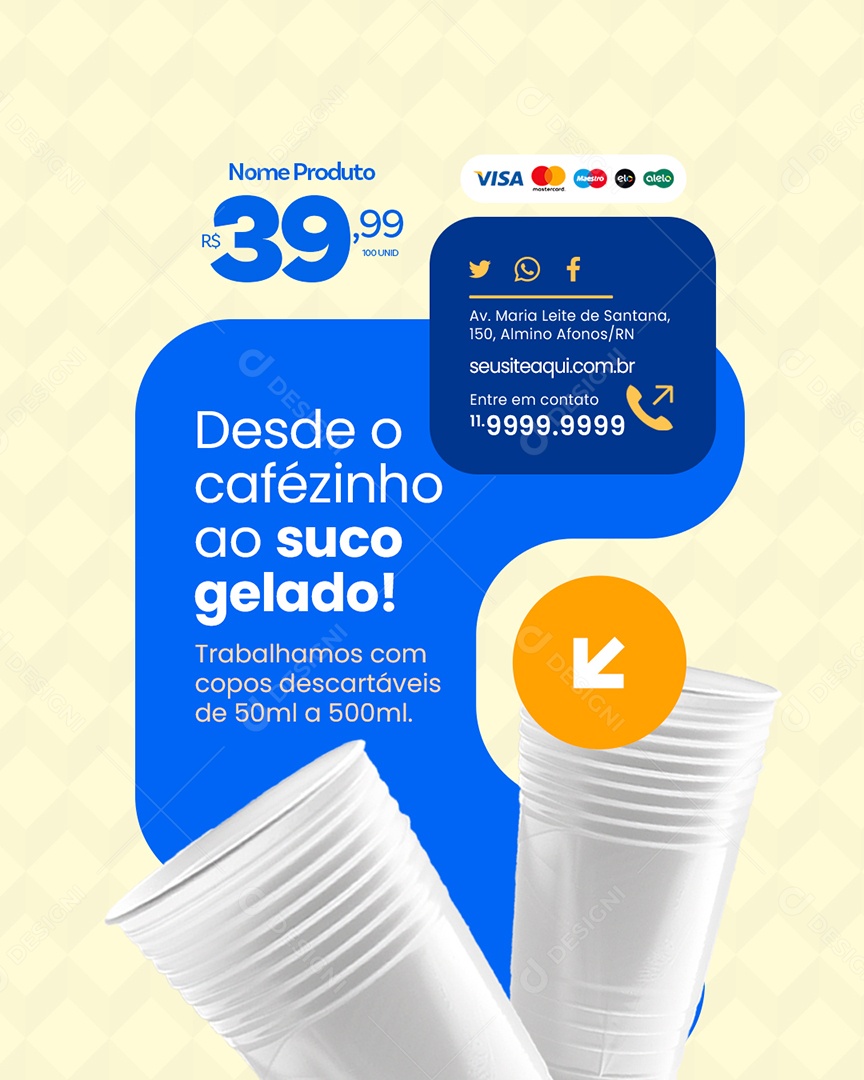 Embalagens Desde o Cafézinho ao Suco Gelado Social Media PSD Editável