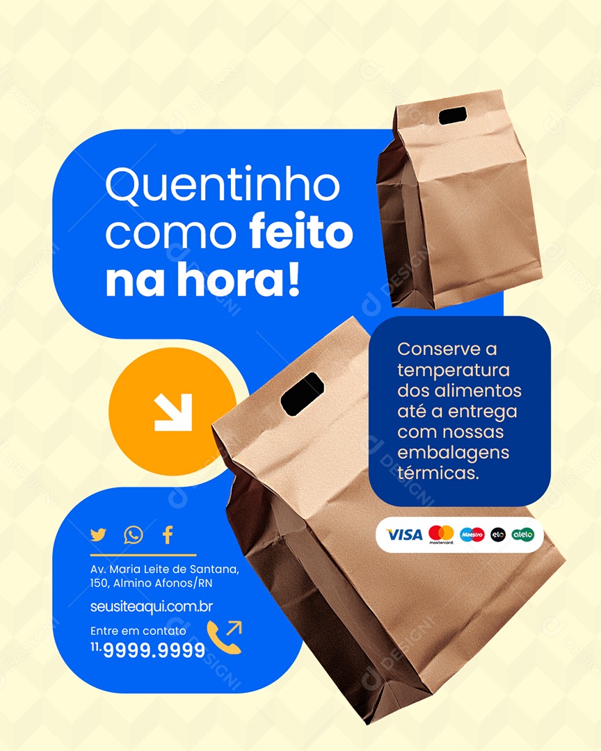 Embalagens Quentinho Como Feito na Hora Social Media PSD Editável
