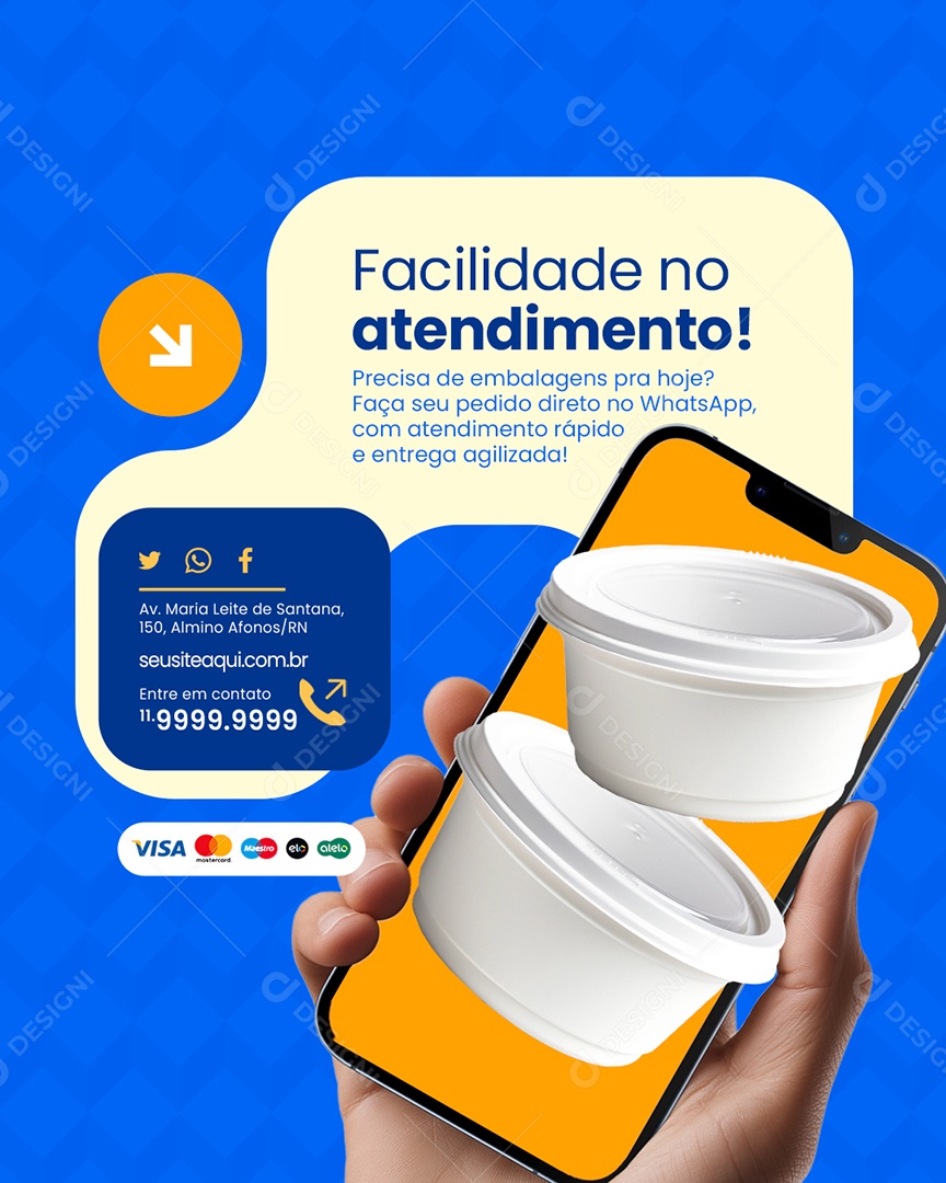 Embalagens Facilidade no Atendimento Social Media PSD Editável
