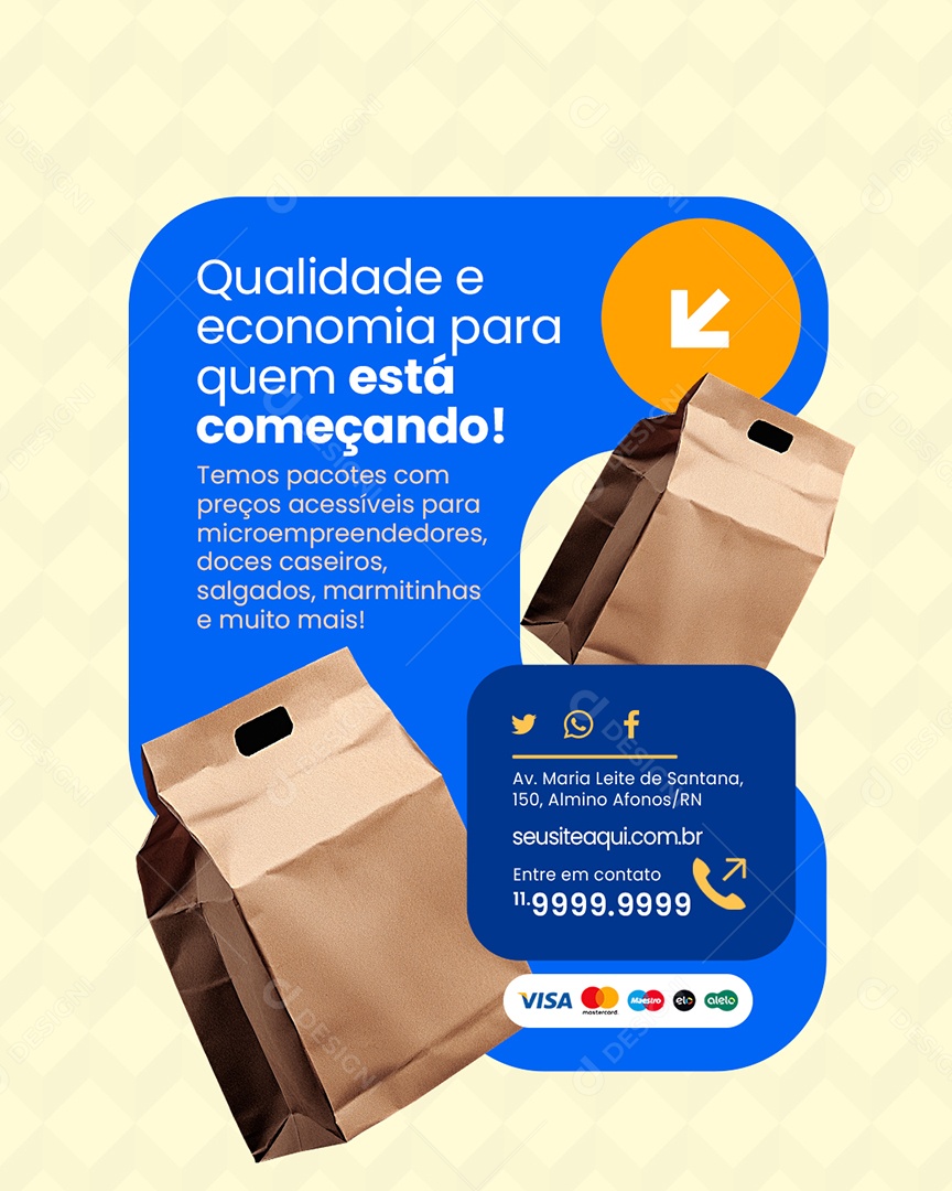 Embalagens Qualidade e Economia Social Media PSD Editável