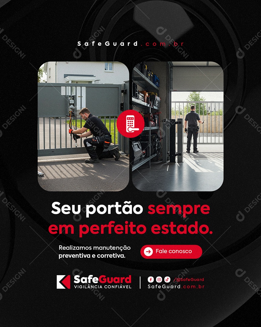 Segurança Eletrônica Seu Portão Sempre em Perfeito Estado Social Media PSD Editável