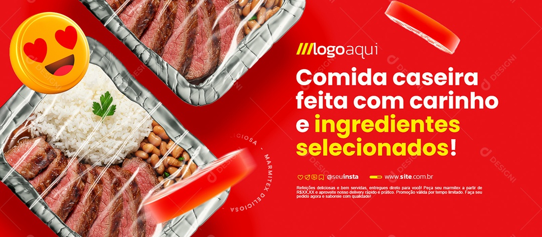 Banner Marmitex Comida Caseira Feita com Carinho Social Media PSD Editável