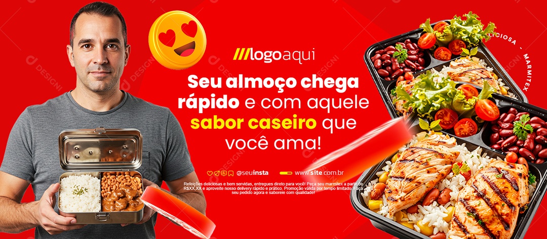 Banner Marmitex Seu Almoço Chega Rápido Social Media PSD Editável