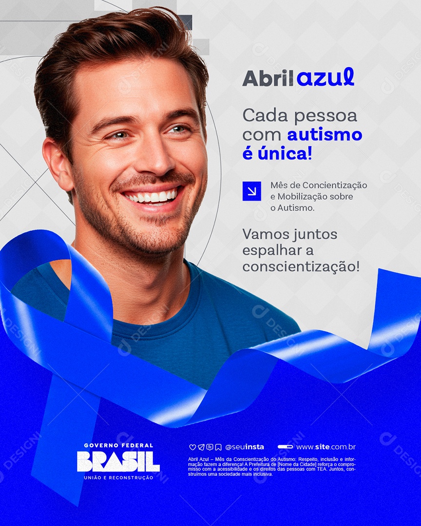 Abril Azul Cada Pessoa com Autismo é Única Social Media PSD Editável