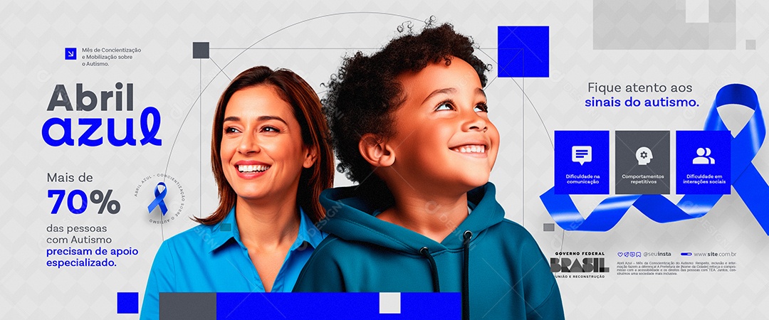 Carrossel Abril Azul Fique Atento aos Sinais do Autismo Social Media PSD Editável