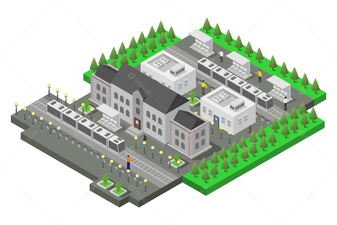 Ícone Isométrico Estação de Trem Ilustração Vetor EPS
