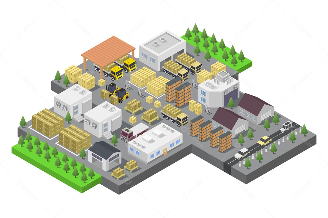 Ícone Isométrico Fabrica Ilustração Vetor EPS
