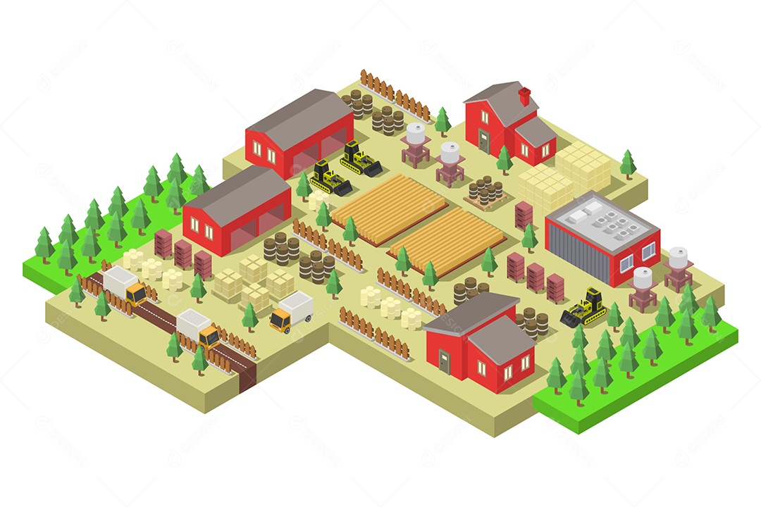 Ícone Isométrico Fazenda Ilustração Vetor EPS