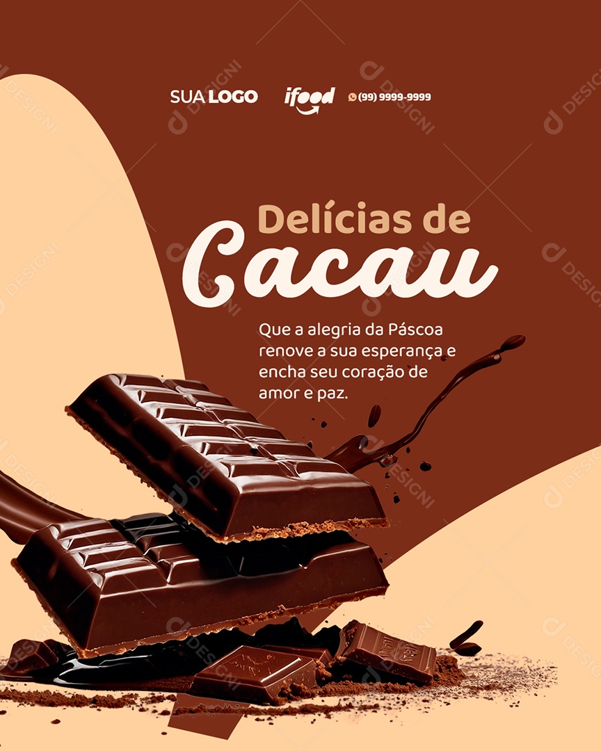 Feliz Páscoa Delícias de Cacau Que a Alegria da Páscoa Renove a Sua Esperança Social Media PSD Editável