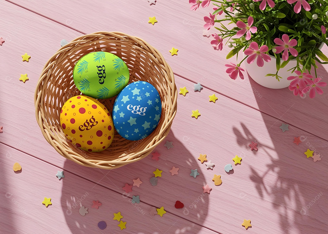 Mockup de Cesta Com Ovos de Páscoa PSD Editável