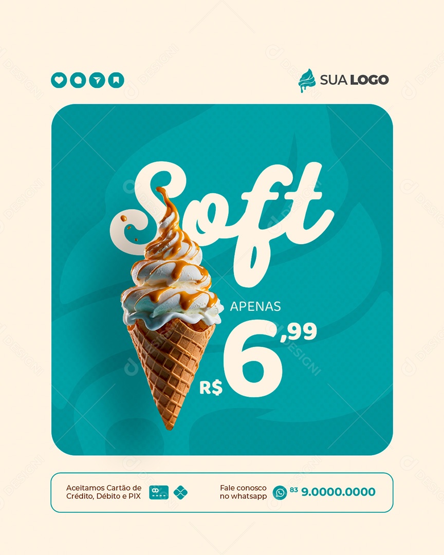 Sorveteria Sorvete Soft Social Media PSD Editável