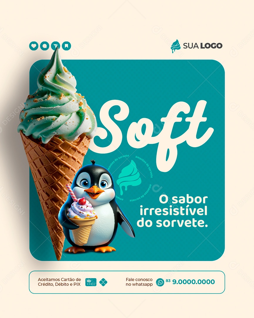 Sorveteria O Sabor Irresistível Social Media PSD Editável