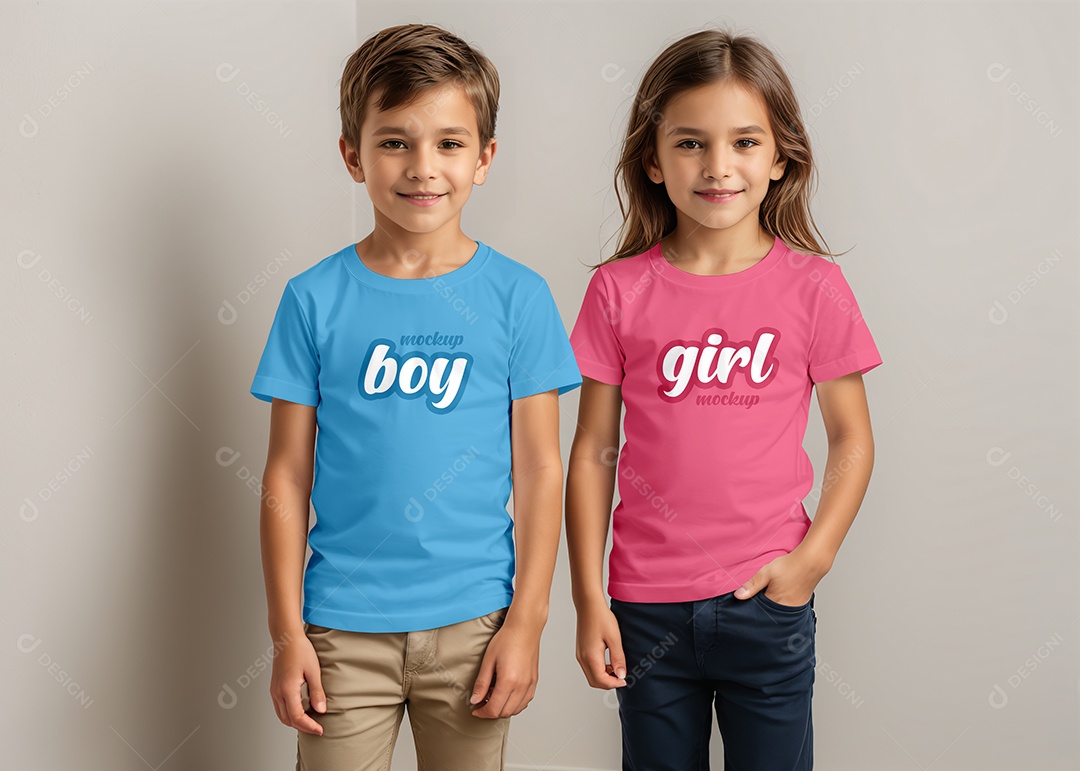 Mockup de Camisas Infantis Feminina e Masculina PSD Editável