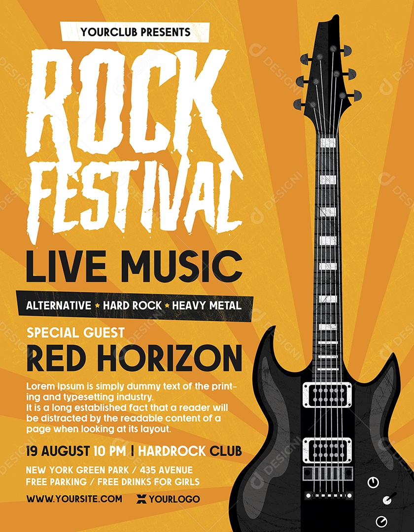 Live Musica Festival de Rock Social Media PSD Editável