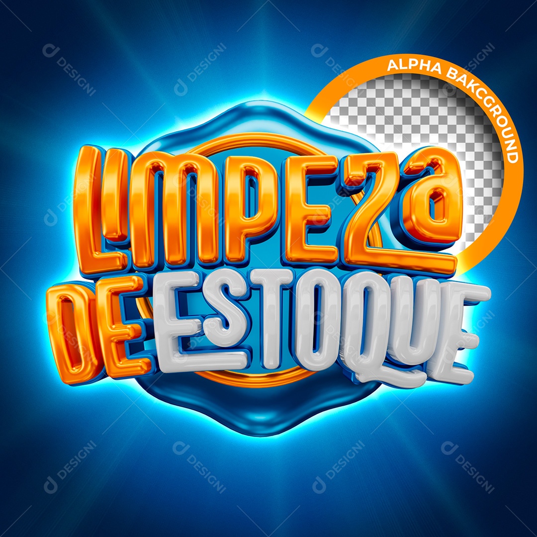 Selo 3D Limpeza de Estoque Azul Para Composição PSD