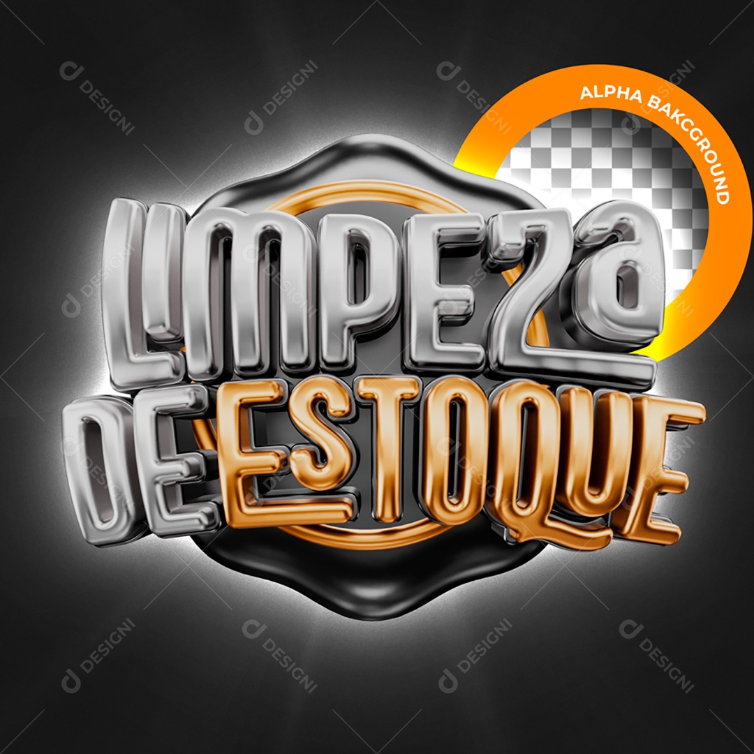 Selo 3D Limpeza de Estoque Preto Para Composição PSD