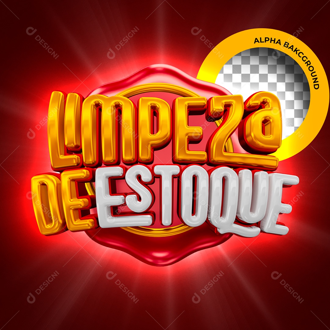 Selo 3D Limpeza de Estoque Vermelho Para Composição PSD