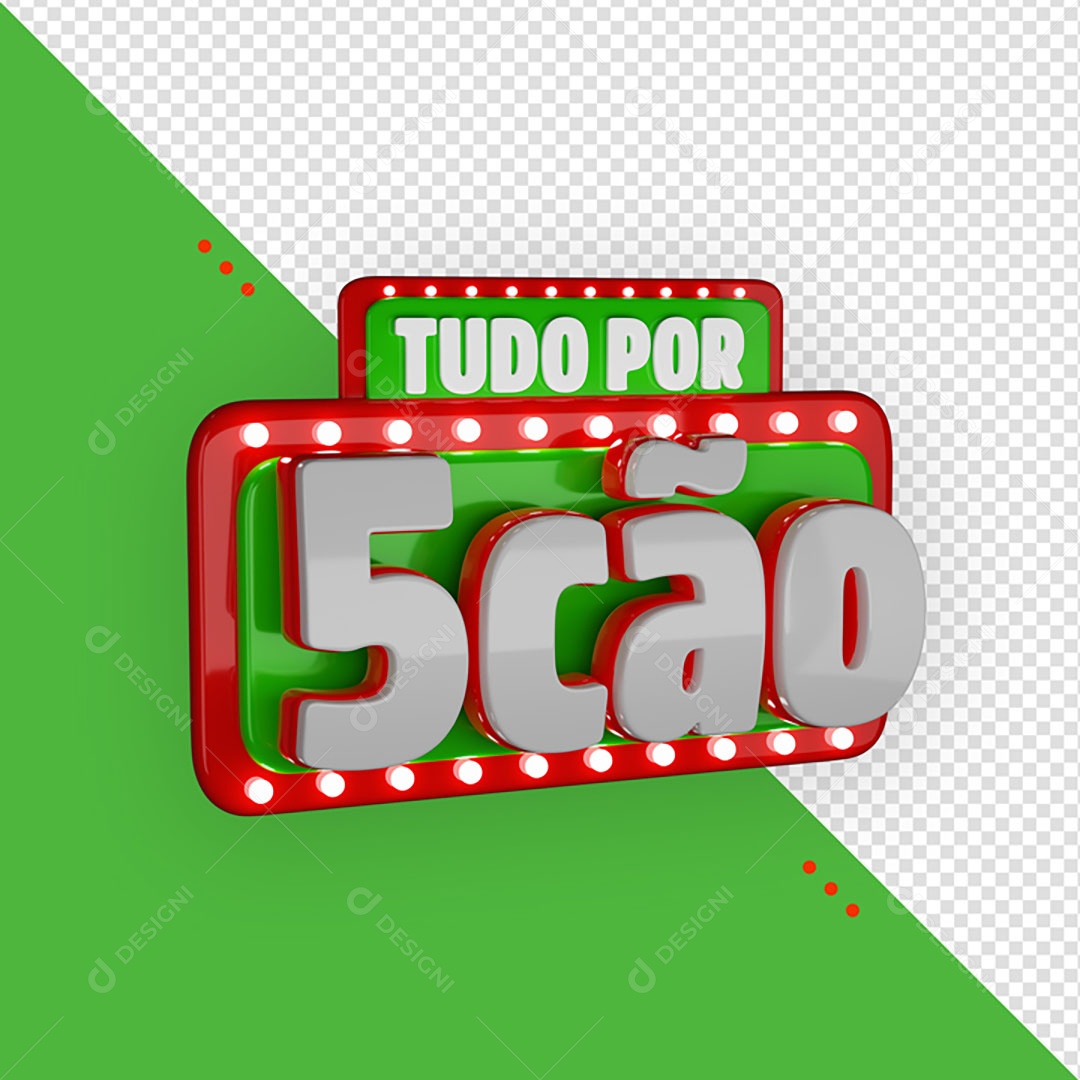 Selo 3D Tudo Por 5cão Para Composição PSD
