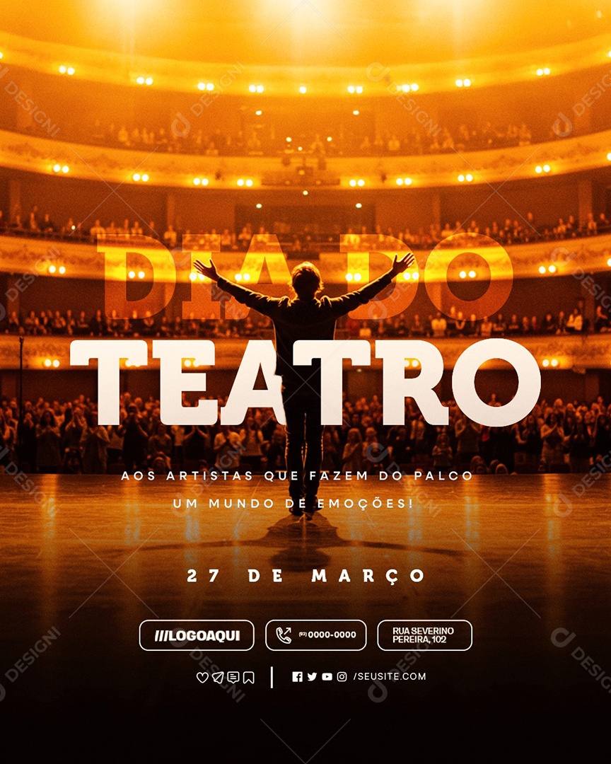 Dia do Teatro 27 de Março Um Mundo de Emoções Social Media PSD Editável