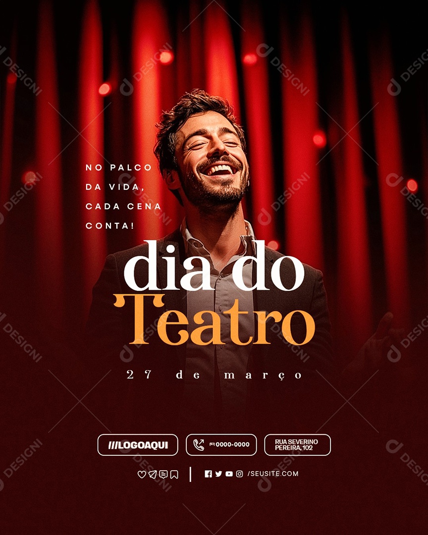 Dia do Teatro 27 de Março No Palco da Vida Social Media PSD Editável