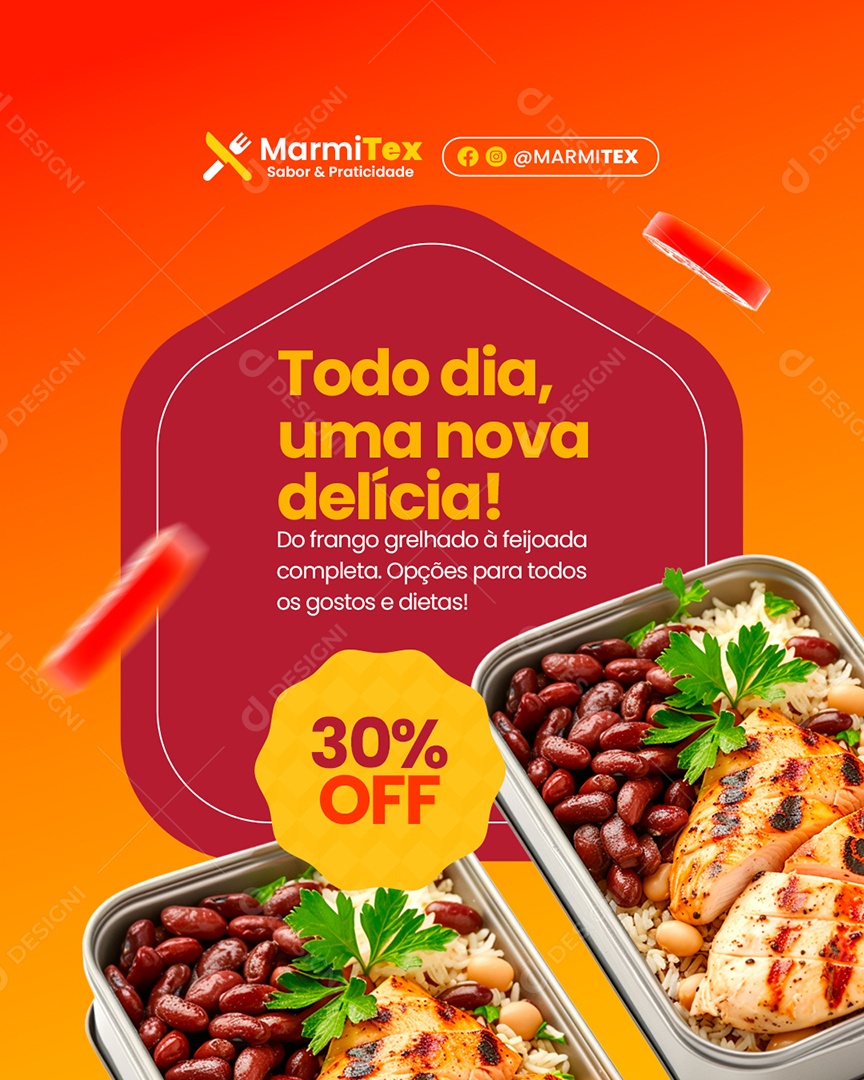 Marmitex Todo Dia Uma Nova Delícia Social Media PSD Editável