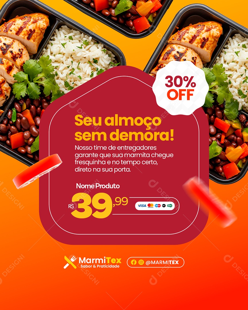 Marmitex Seu Almoço Sem Demora Social Media PSD Editável