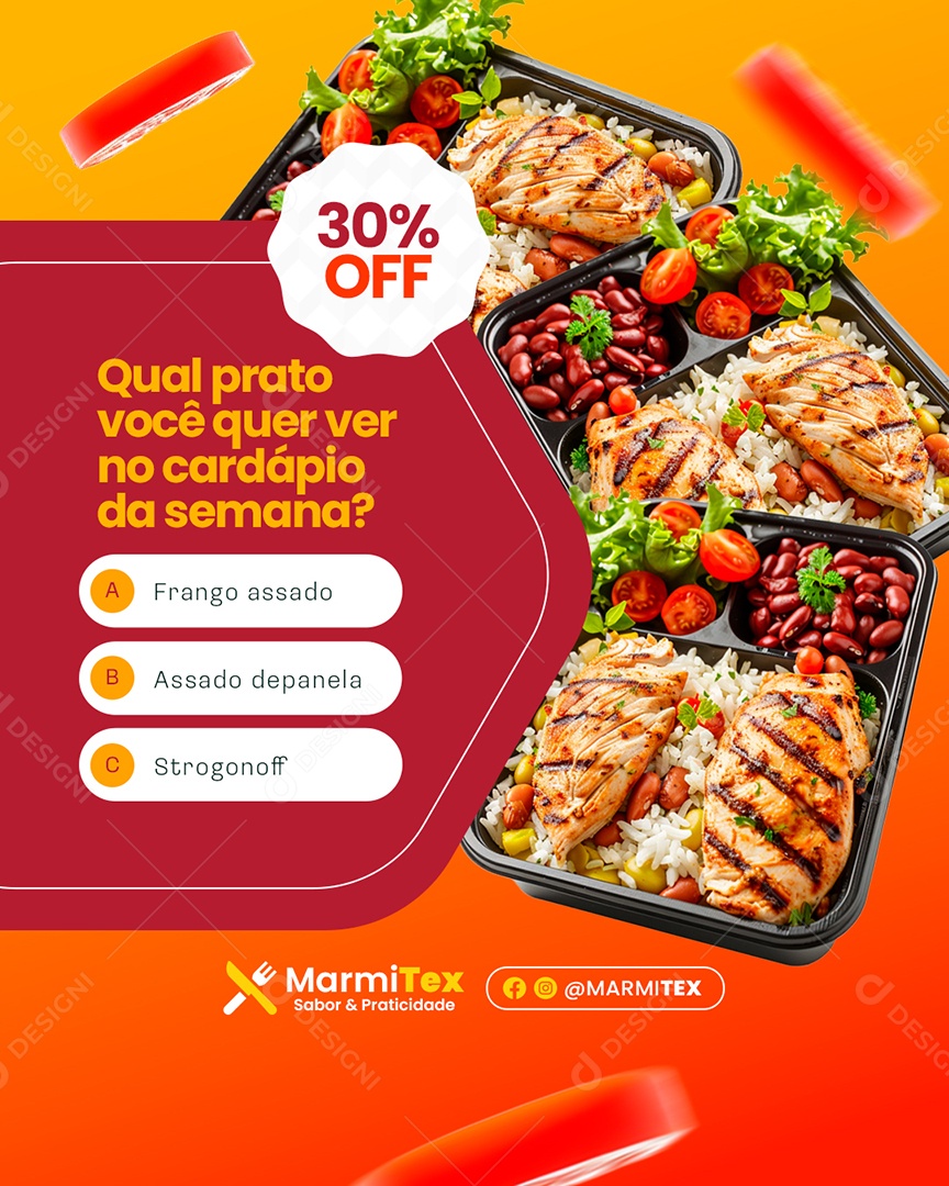 Marmitex Qual Prato Você Quer Ver no Cardápio da Semana Social Media PSD Editável