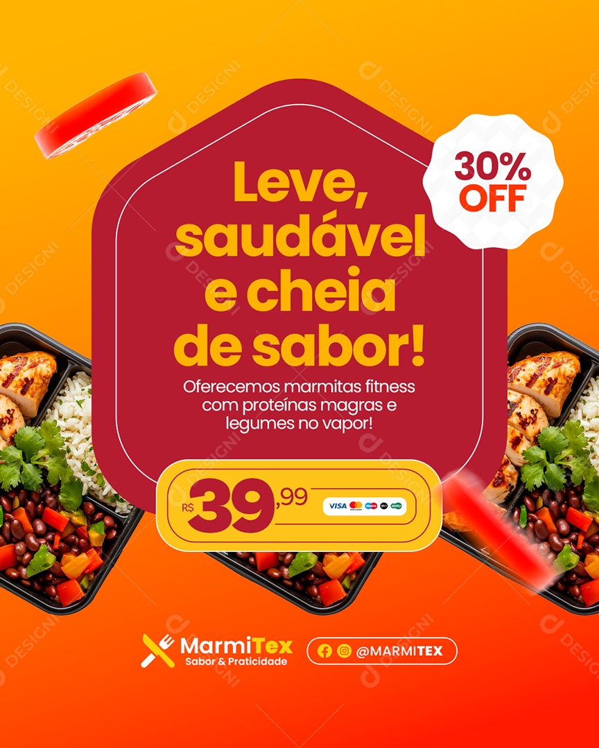 Marmitex Leve Saudável e Cheia de Sabor Social Media PSD Editável