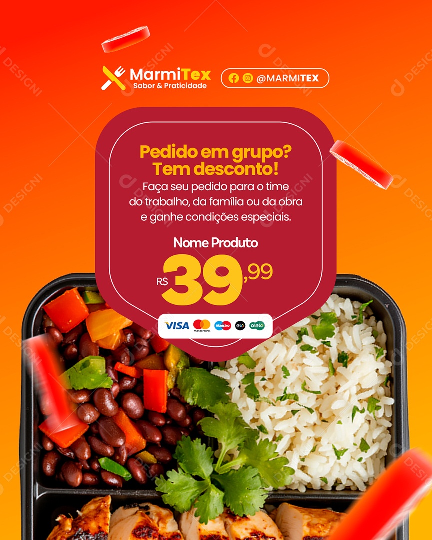 Marmitex Pedido em Grupo Social Media PSD Editável