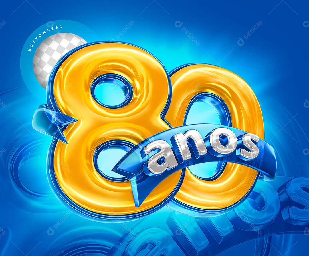Selo 3D Comemoração 80 Anos Para Composição PSD